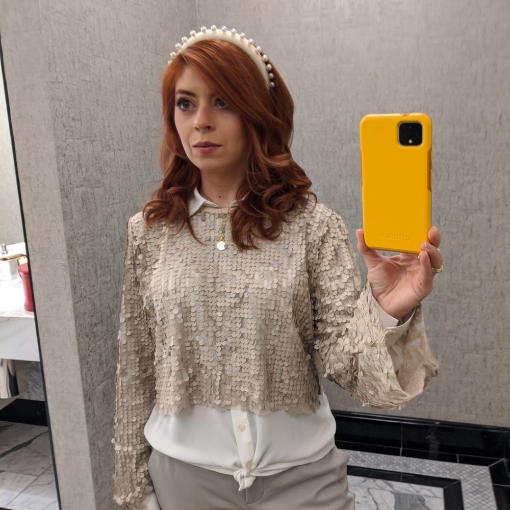 See through matte sequin blouse